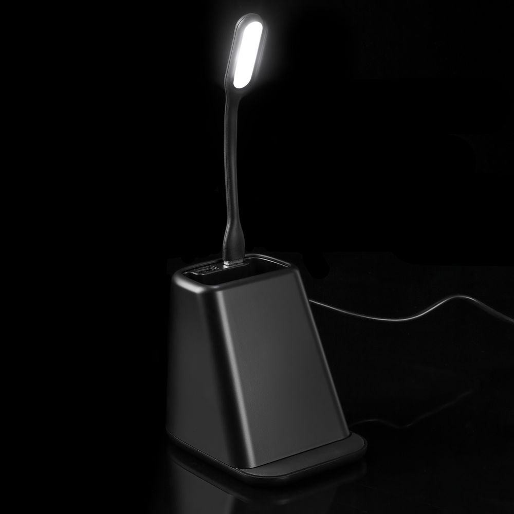 Настольный органайзер с зарядкой, лампой, вентилятором и подсветкой лого powerTower, черный