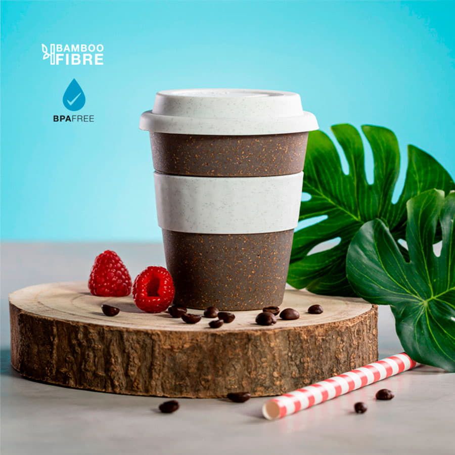 Стакан FLIKER с крышкой, желтый, 350мл,11,4х9,5см,полипропилен с бамбуковым волокном,силикон