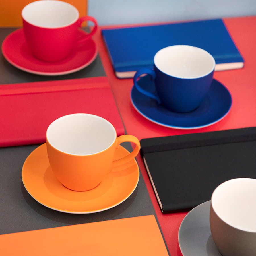 Чайная пара TENDER, 250 мл, красный, фарфор, прорезиненное покрытие