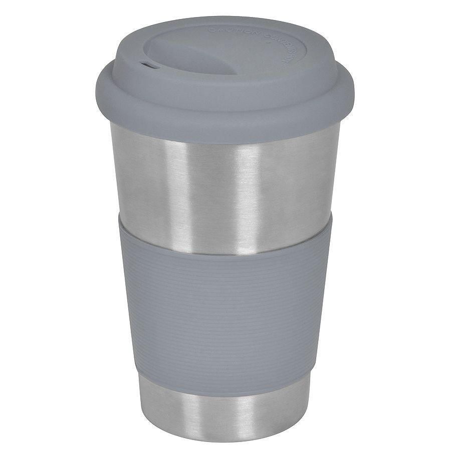 Термокружка   "Утро"; 350 мл;  серый,  металл/силикон; лазерная гравировка