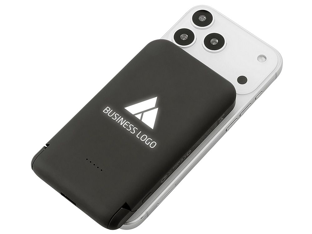 Беспроводной внешний аккумулятор с подсветкой лого и подставкой «Magflash», 10000 мАч, 15 Вт, черный