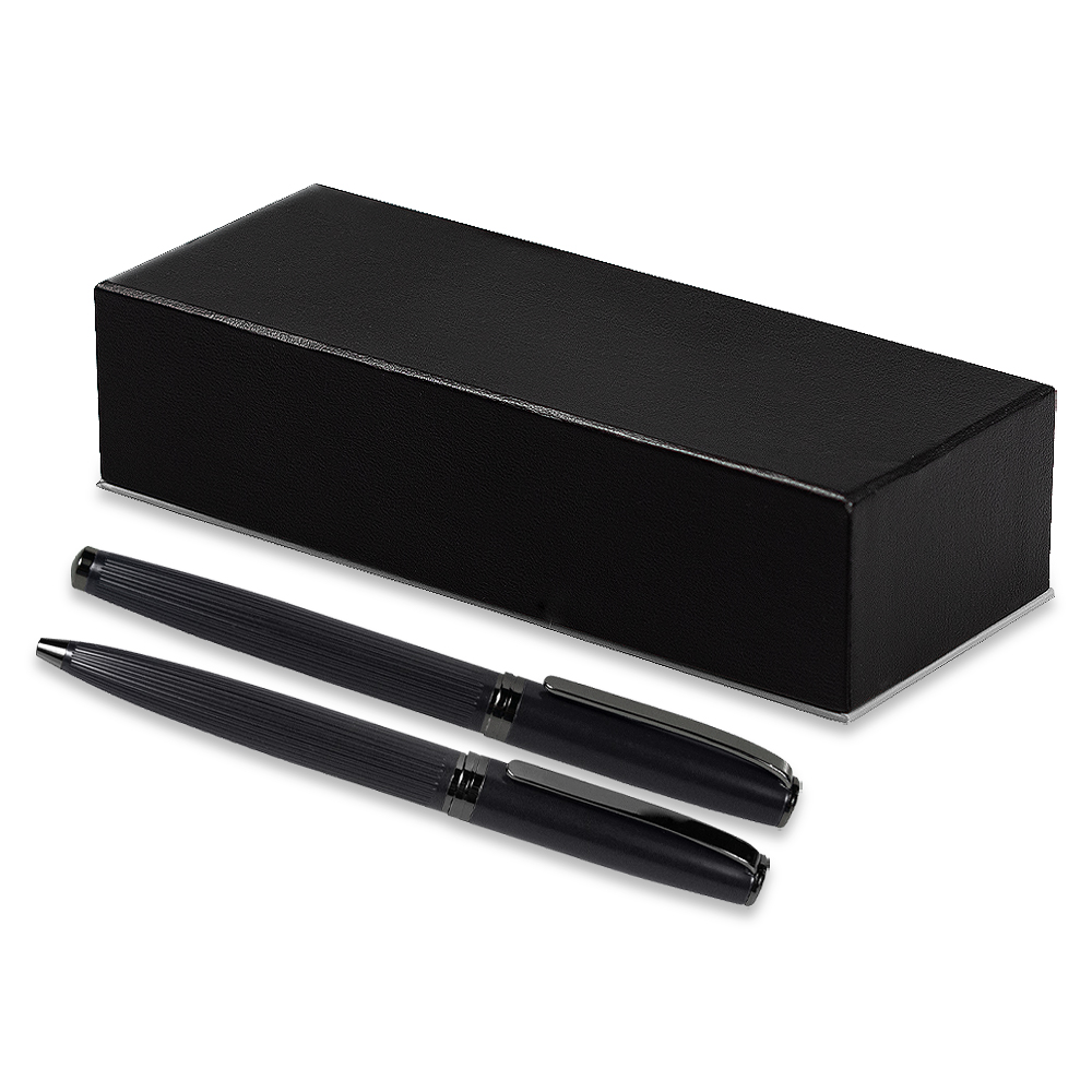 Набор ручек Ontario Solution, черный (ручка шариковая, роллер) в подарочной коробке Emotion, черный