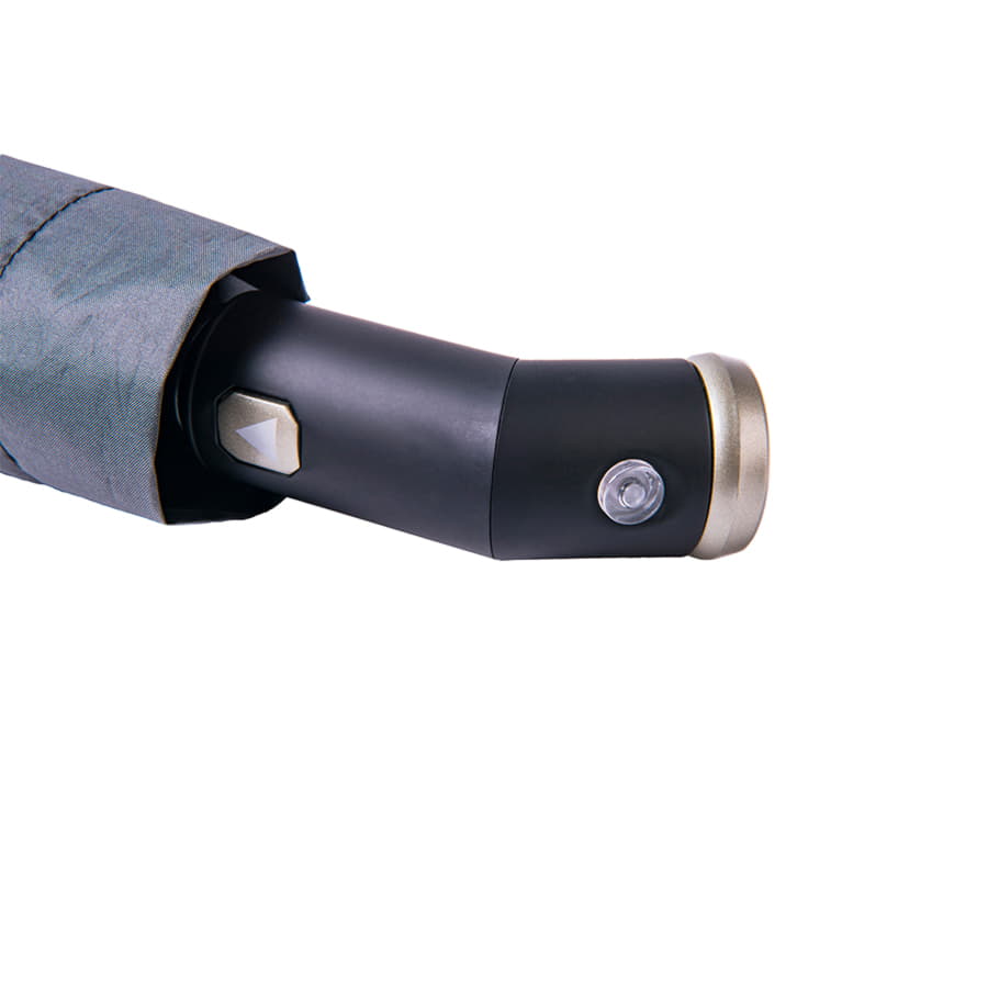 Зонт PRESTON складной с ручкой-фонариком, полуавтомат; темно-серый; D=100 см; нейлон Зонт PRESTON складной с ручкой-фонариком, полуавтомат; темно-серый; D=100 см; нейлон