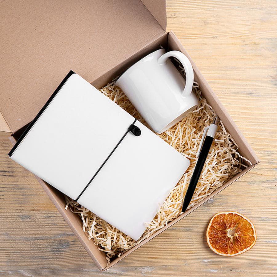 Набор подарочный FINELINE: кружка, блокнот, ручка, коробка, стружка, белый с синим