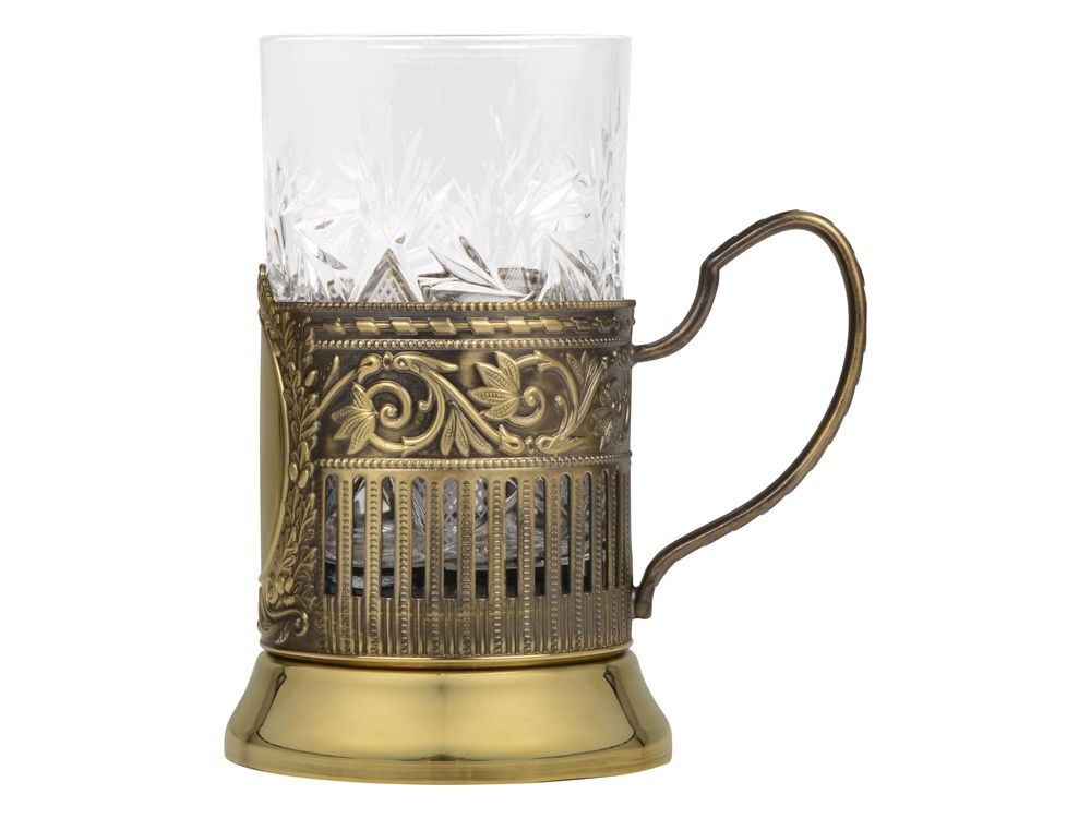 Чайный набор с подстаканником и фарфоровым чайником «ЭГОИСТ-Л», золотистый/белый