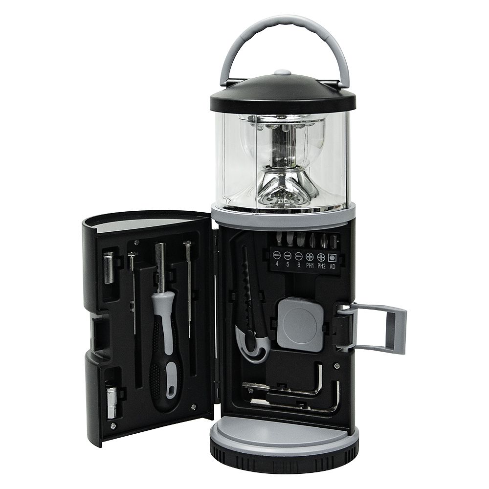 Набор инструментов Tools lantern cо встроенной лампой , 15 инструментов,  черный