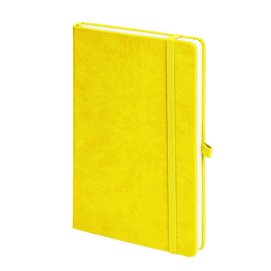 Бизнес-блокнот "Justy", 130*210 мм, желтый, твердая обложка,  резинка 7 мм, блок-линейка, тиснение, 