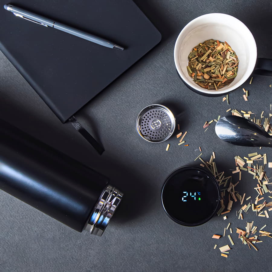 Термос THERMO с ситечком и индикатором температуры, 500 мл; нержавеющая сталь