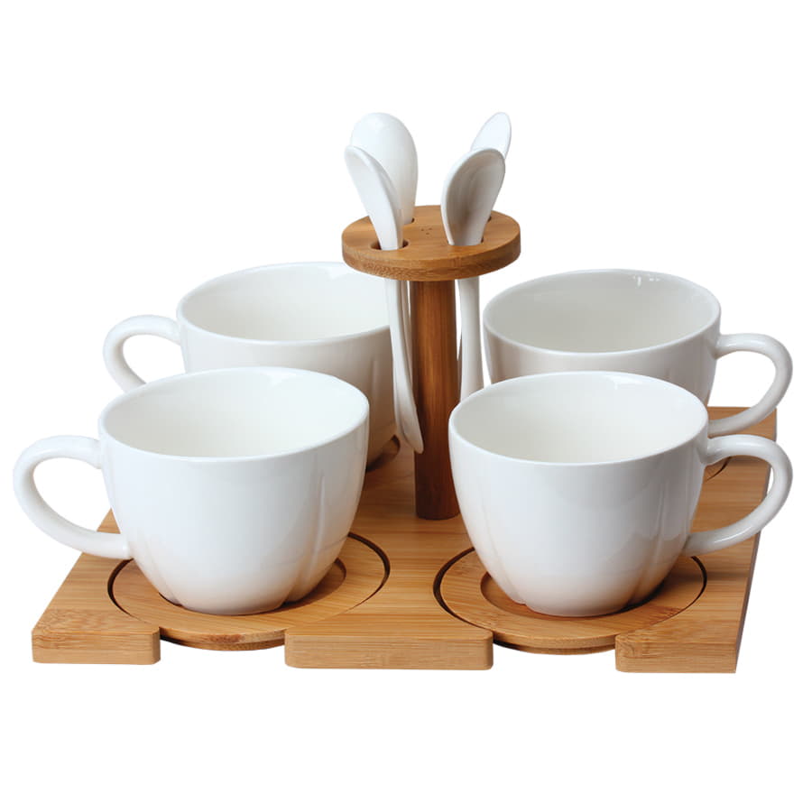 Набор "Ксю":чайная пара (4шт) и чайная ложка (4шт) с подставкой в подарочной упаковке,200мл,фарфор, Набор "Ксю":чайная пара (4шт) и чайная ложка (4шт) с подставкой в подарочной упаковке,200мл,фарфор,