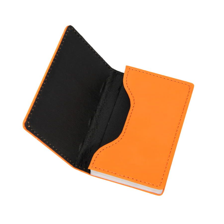 Визитница "Горизонталь"; оранжевый; 10х6,5х1,7 см; иск. кожа, металл