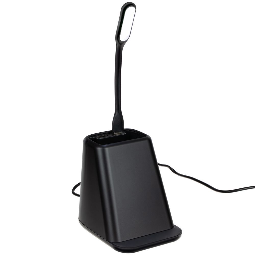 Настольный органайзер с зарядкой, лампой, вентилятором и подсветкой лого powerTower, черный