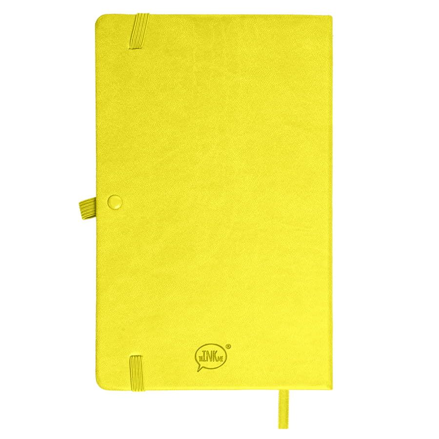 Бизнес-блокнот "Justy", 130*210 мм, желтый, твердая обложка,  резинка 7 мм, блок-линейка, тиснение, 