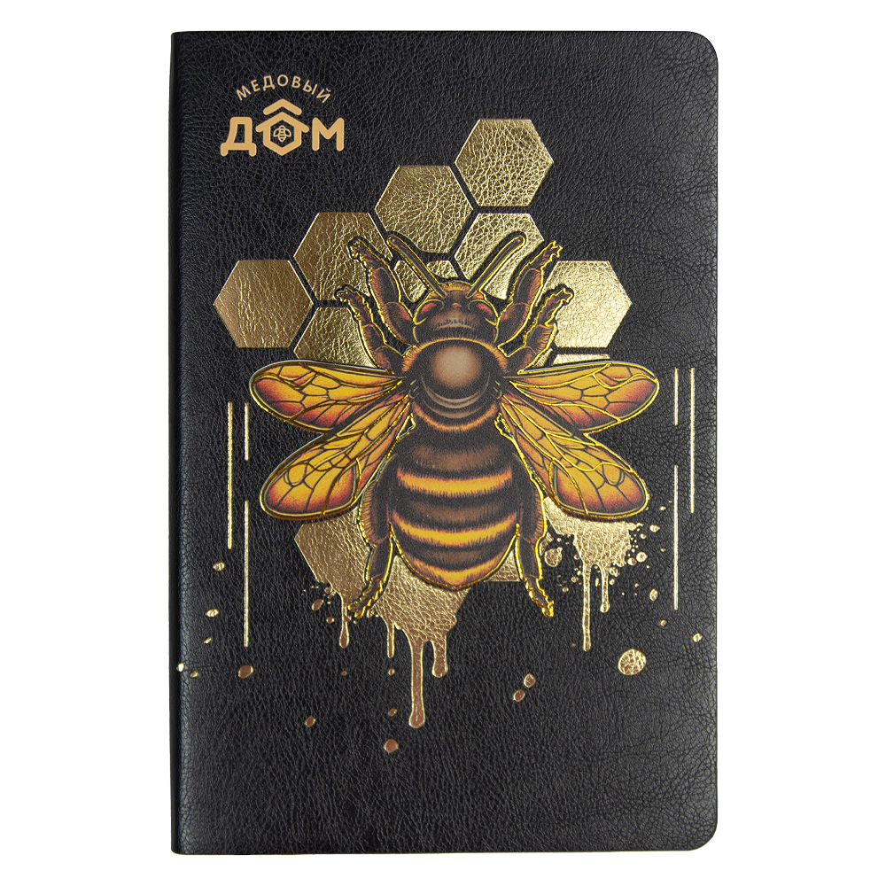 Ежедневник Flexy Columbus Print Sample Медовый дом А5, черный с золотистым срезом, недатированный, в гибкой обложке
