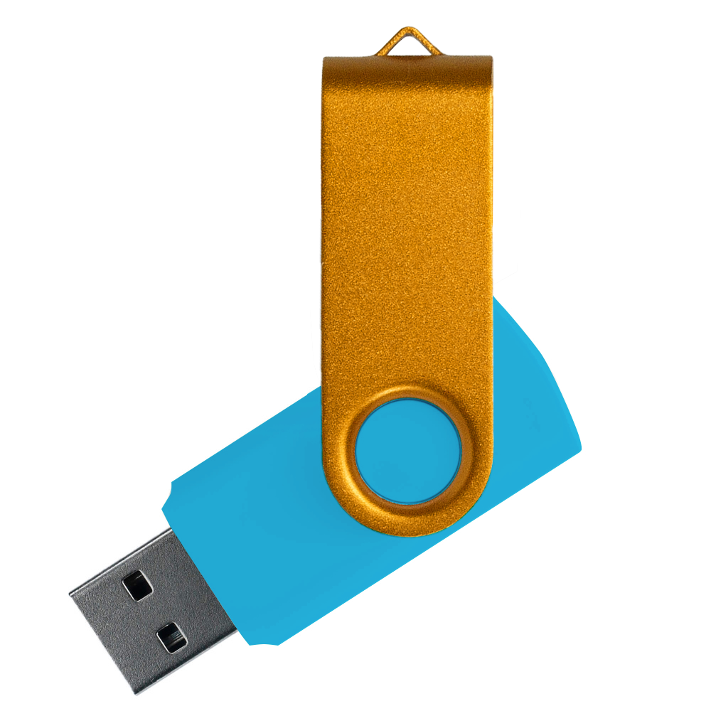 Флеш накопитель USB 2.0 Twister Сolor Mix 16GB, пластик Софт Тач/металл, голубой/золотистый