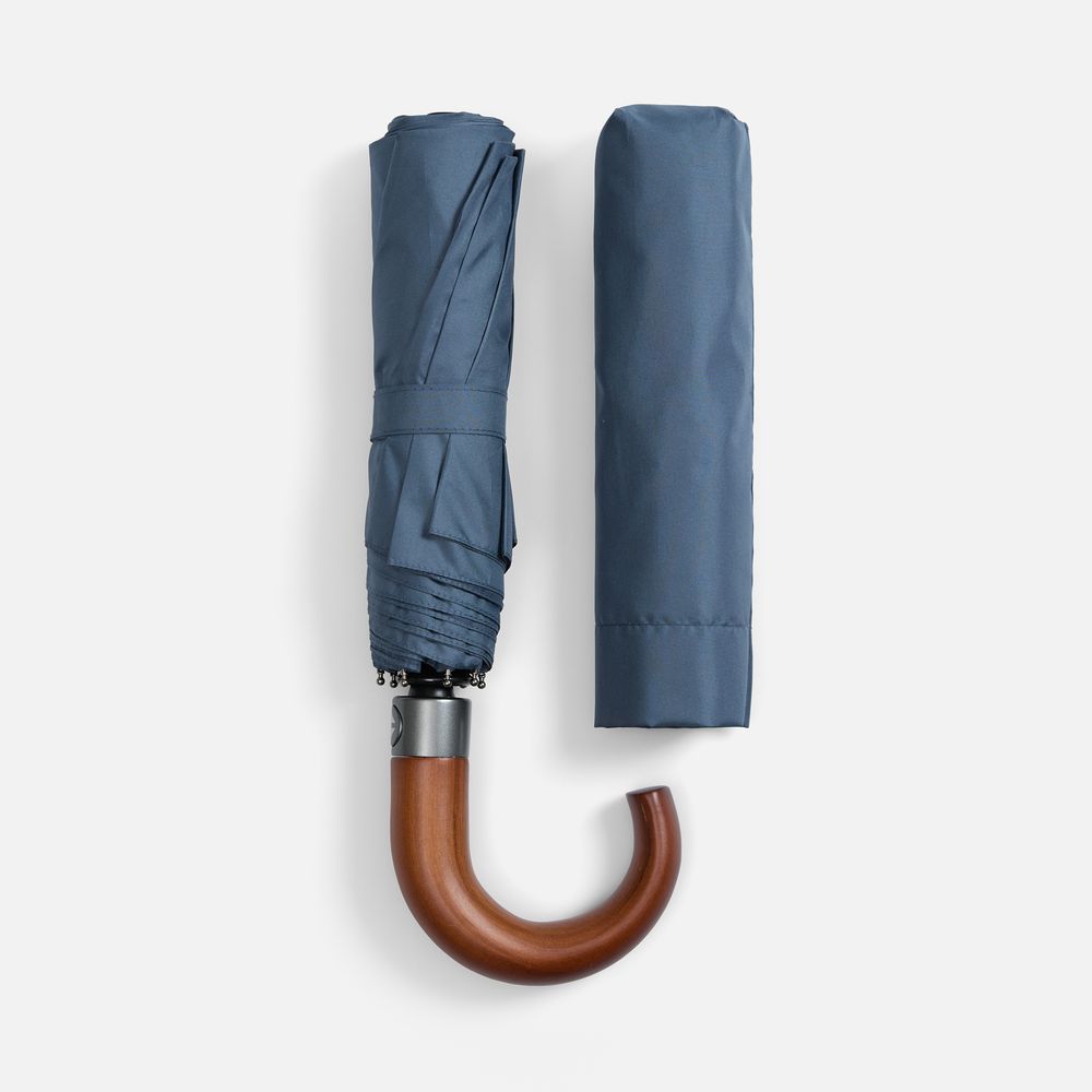 Зонт складной Classic, темно-синий с темной ручкой