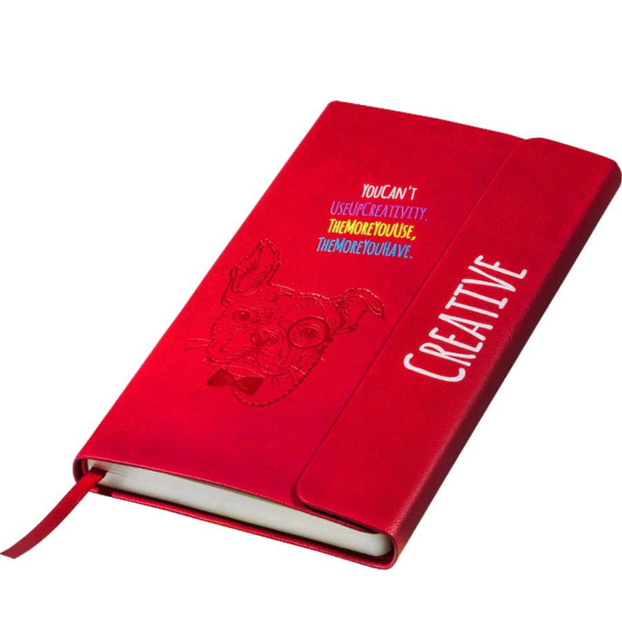 Бизнес-блокнот "Creative", 130*210 мм,  красный, на магнитах, нелинованный блок, тиснение