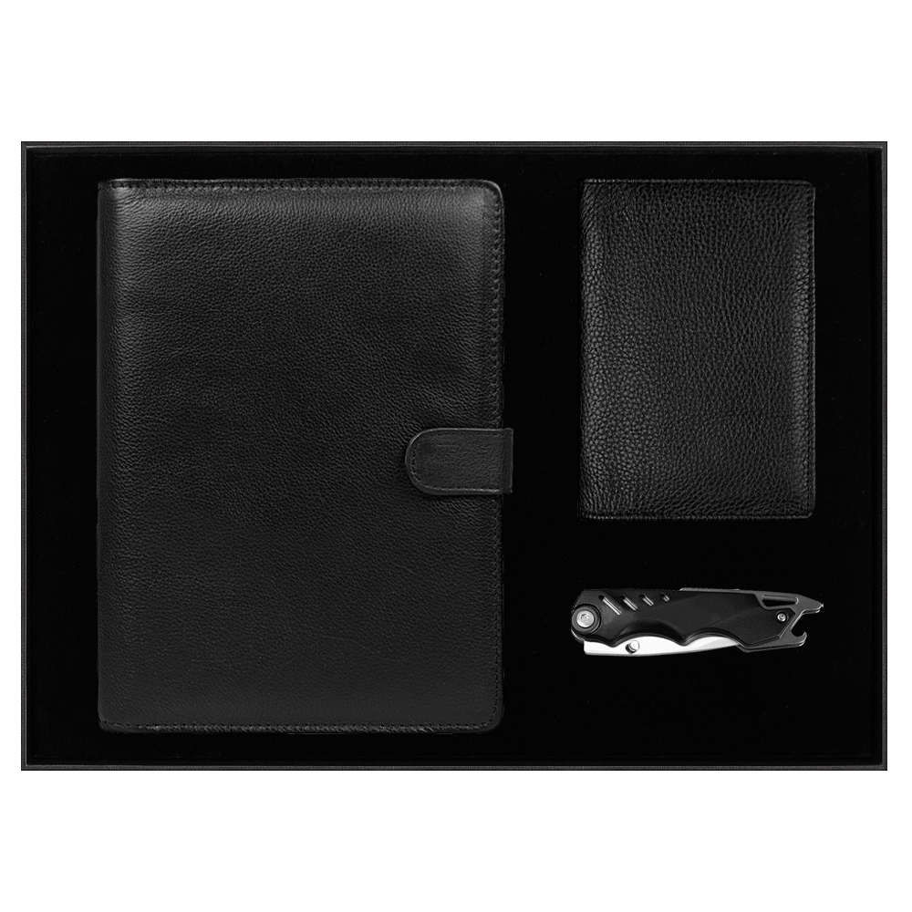 Набор подарочный Solution Prestige Quadro (Блокнот Flexy Forest Urban Latte в суперобложке Country Leather Sky, обложка для автодокументов Leather Sun