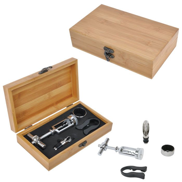 Набор для вина (4 предмета); 23х13х5 см; дерево, металл