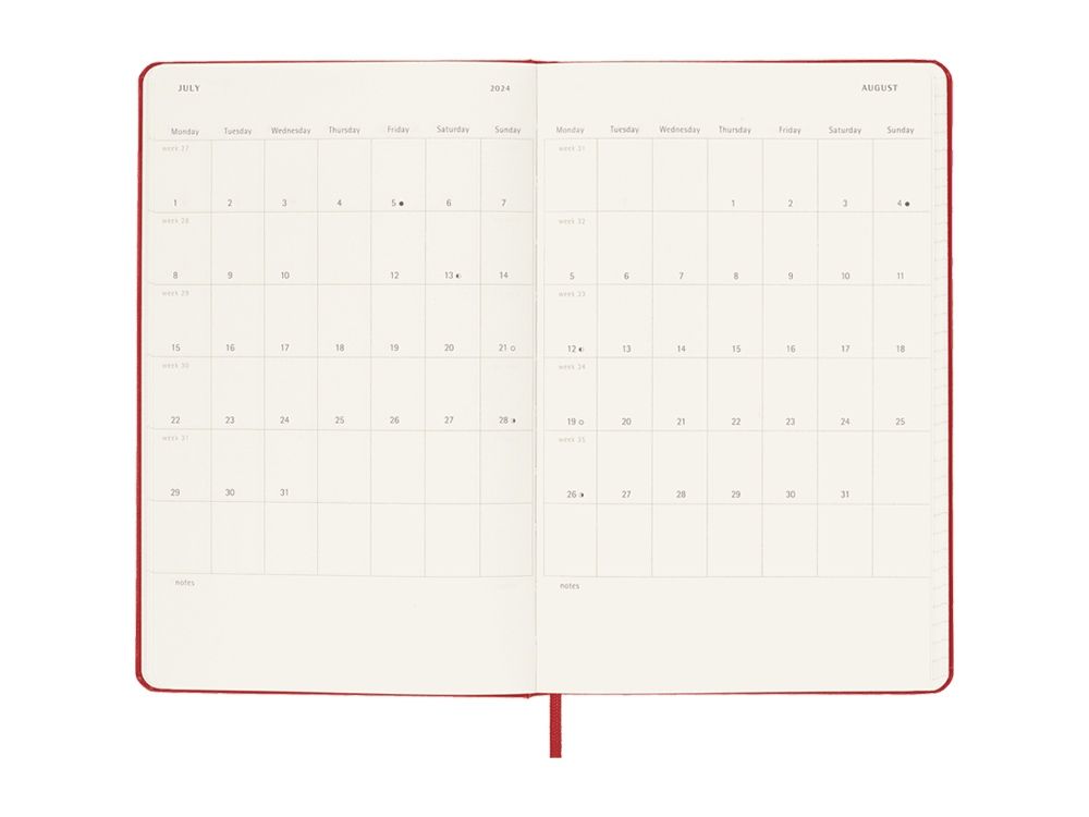 Записная книжка 12 месяцев на 2024 год, в твердой обложке, красный, Large, 13х21