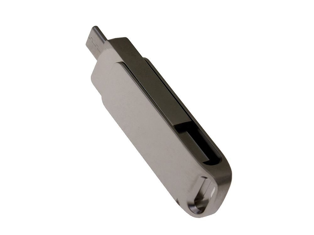 USB 2.0- флешка на 16 Гб поворотный механизм 2 в 1, c дополнительным разъемом Type-C с одноцветным металлическим клипом, серый