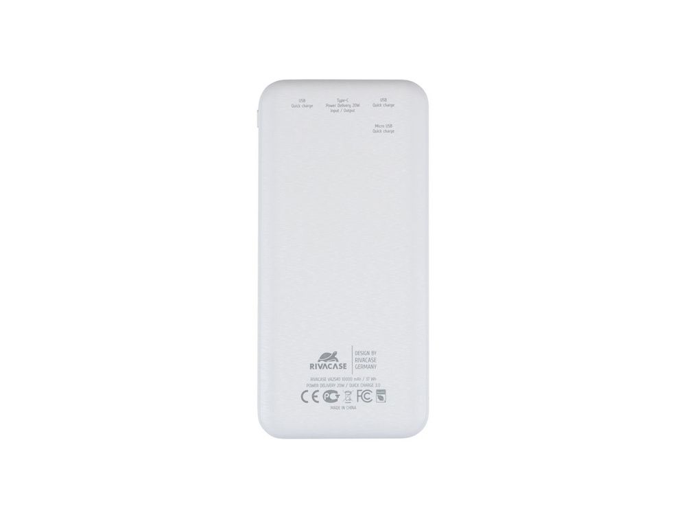 RIVACASE VA2540 (10 000mAh), QC/PD 20W внешний аккумулятор с дисплеем, белый 12/48