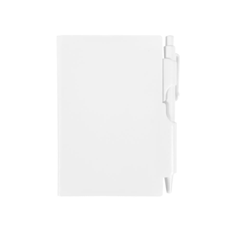 Блокнот для записей с авторучкой; белый; 10,5х7,9х1,1 см; пластик