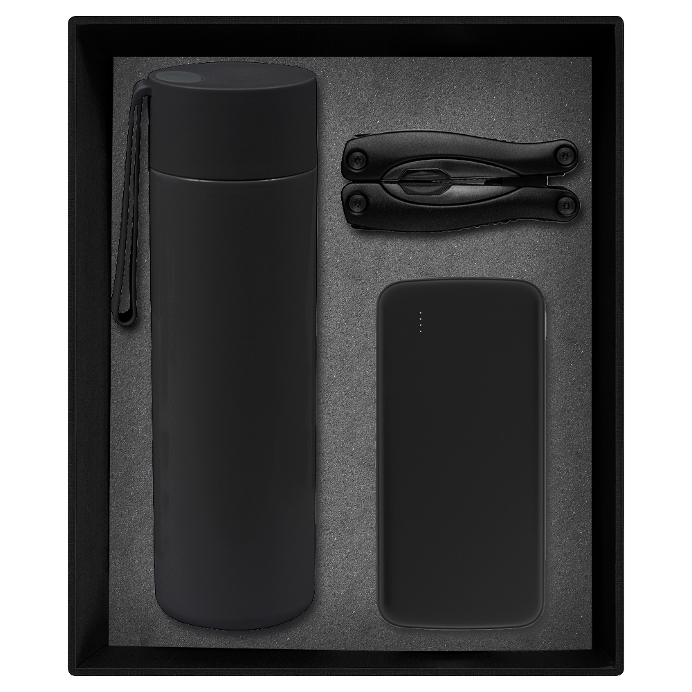 Набор подарочный Solution Prestige Trio (внешний аккумулятор, мультитул, термос), черный