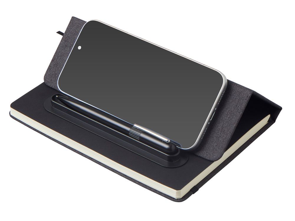 Блокнот А5 «NotaBene» с металлической шариковой ручкой и подставкой для телефона