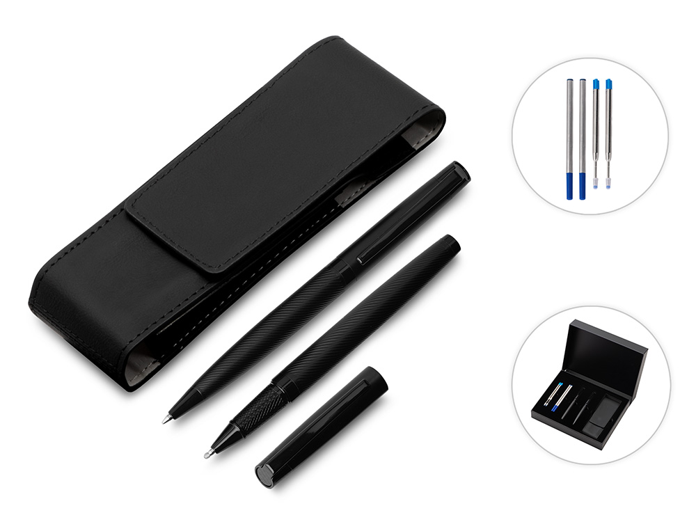 Подарочный набор ручек "Dumas": ручка шариковая и роллер, 4 стержня (2 шариковых, 2 роллера), футляр