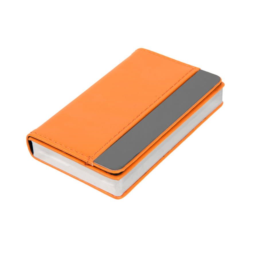Визитница "Горизонталь"; оранжевый; 10х6,5х1,7 см; иск. кожа, металл; лазерная гравировка