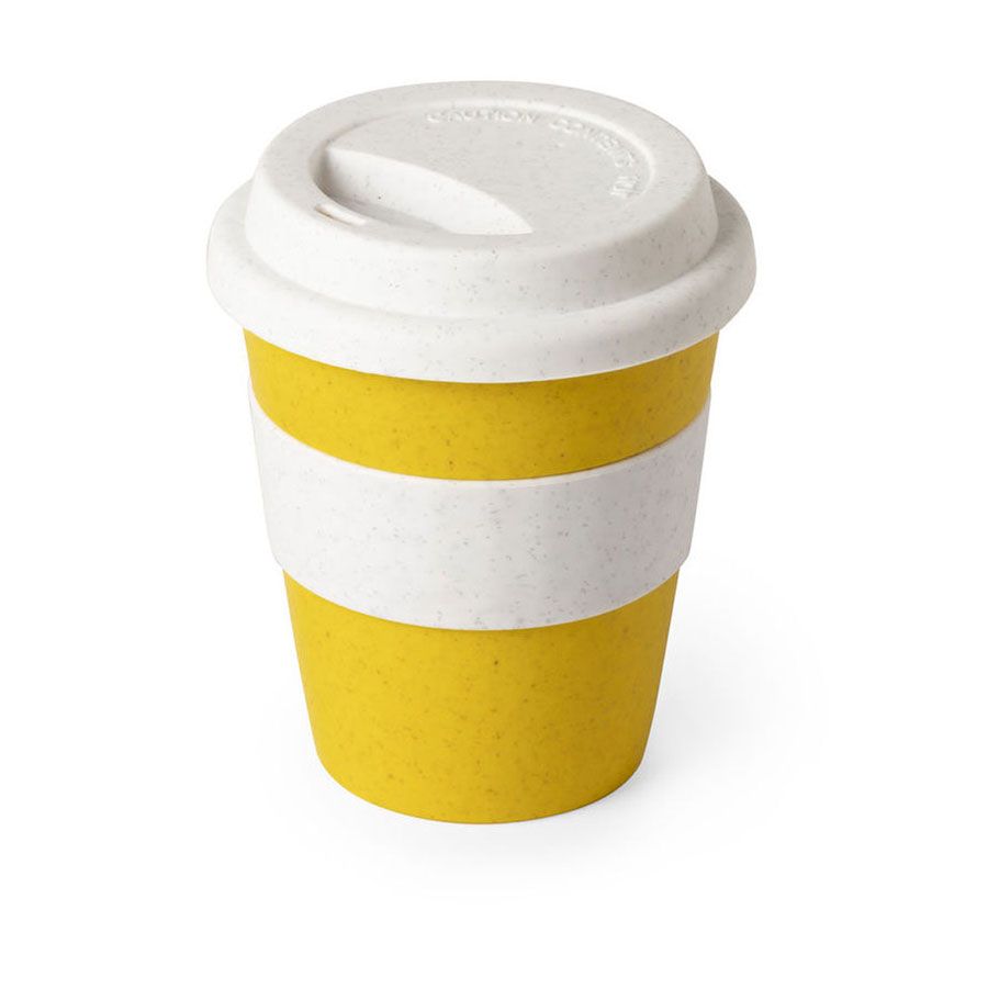 Стакан FLIKER с крышкой, желтый, 350мл,11,4х9,5см,полипропилен с бамбуковым волокном,силикон