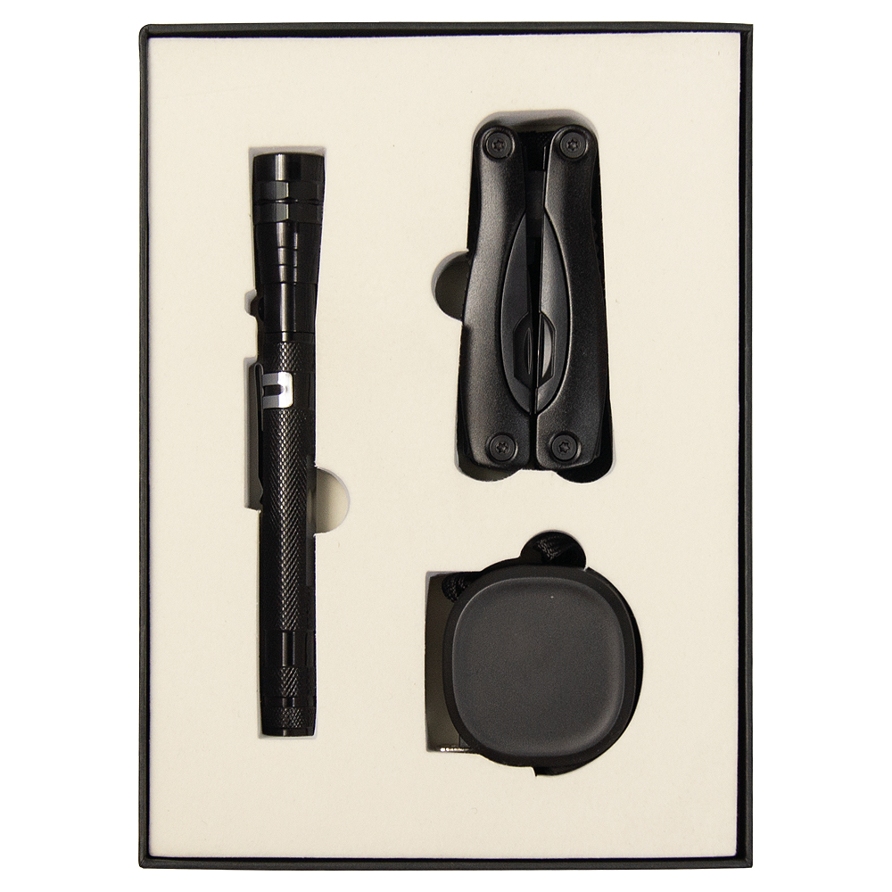 Набор подарочный Solution Superior Trio (Фонарь телескопический Tools Flashlight, рулетка Tools Trecker 3 метра, мультитул Tools Birmingham), черный