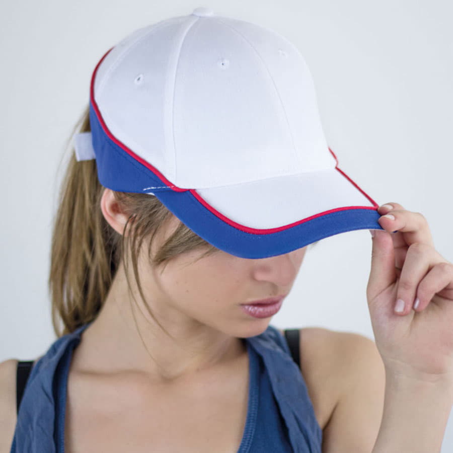 Бейсболка "Racing", 6 клиньев, красный/темно-синий, 94% полиэстер 6% вискоза,180  г/м2        