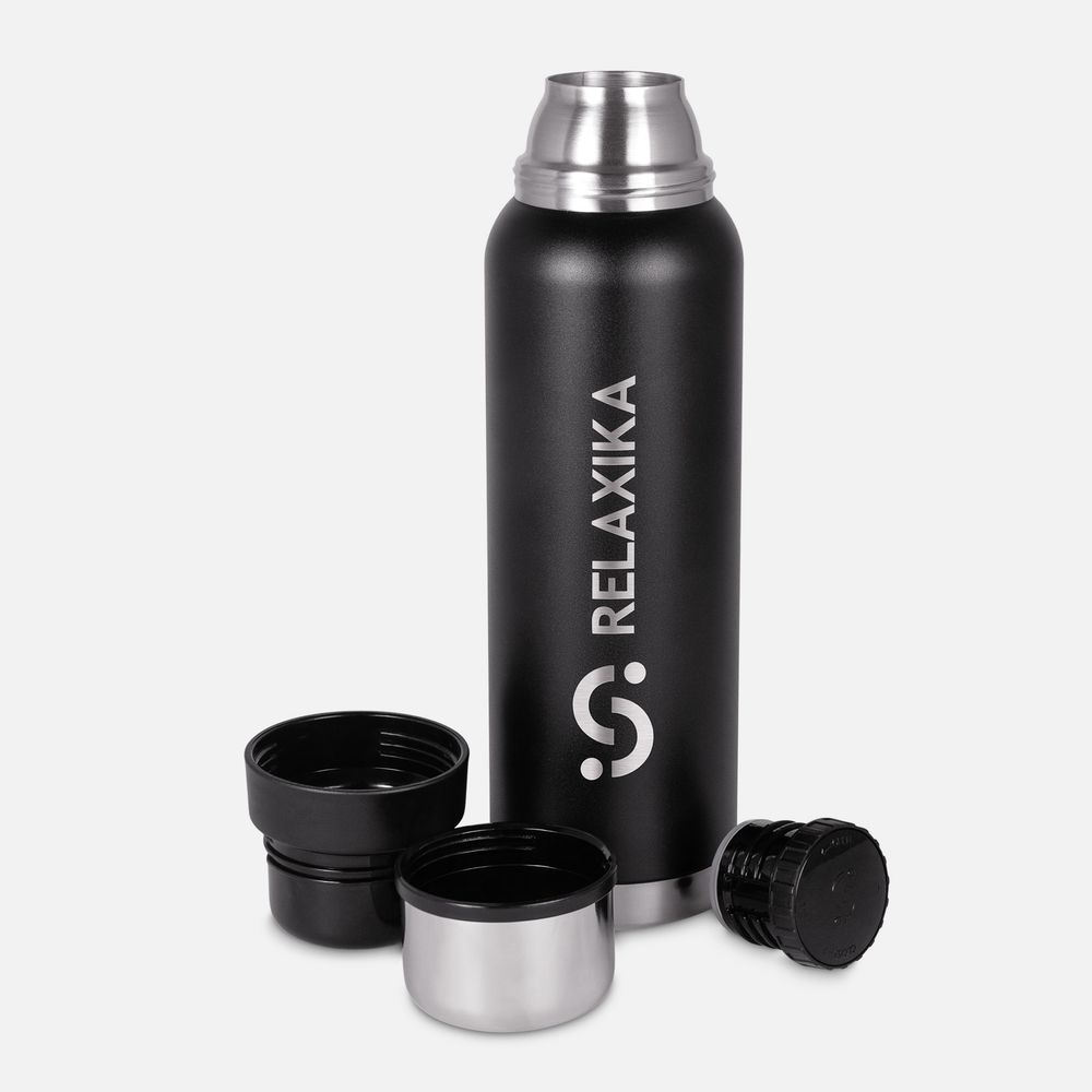 Термос Relaxika 1000 со стикерпаком, черный Термос Relaxika 1000 со стикерпаком, черный
