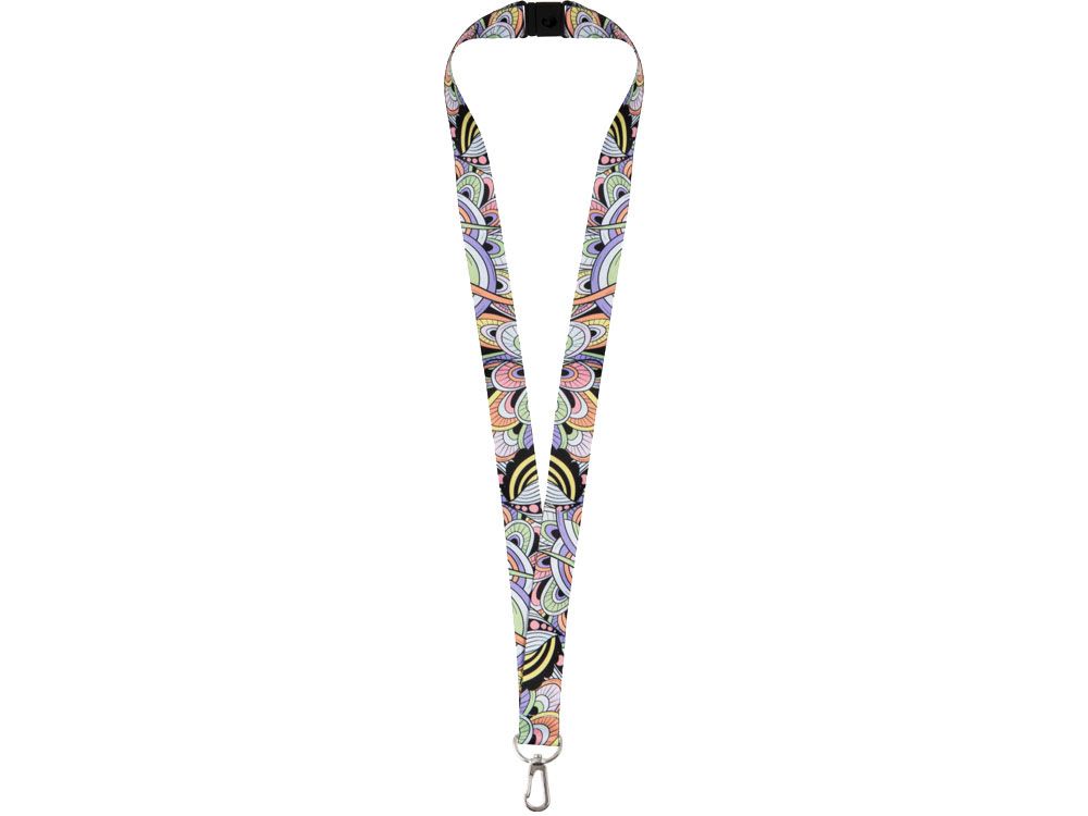 Ланъярд 2 см под сублимацию с карабином и замком обрыва, серебристый