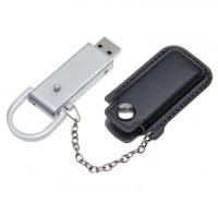 Флеш накопитель USB 2.0 Palermo в кожаном чехле, металл, черный/серебристый, 16 Gb