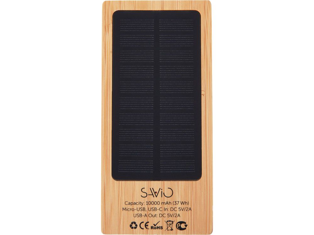 Внешний аккумулятор с подсветкой лого и солнечной панелью «Reedia S1», 10000 mAh, бамбук, черный
