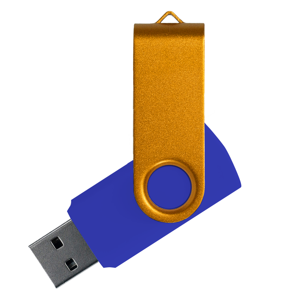 Флеш накопитель USB 2.0 Twister Сolor Mix 16GB, пластик Софт Тач/металл, синий/золотистый