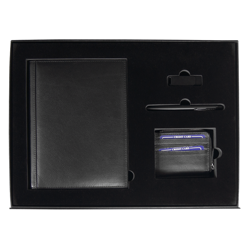 Набор подарочный Solution Prestige Quardo  (Суперобложка из натуральной кожи, флешка, ручка шариковая, картхолдер)