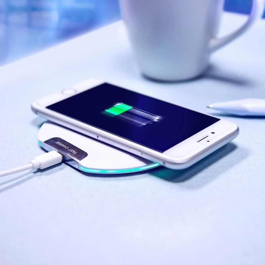 Беспроводное зарядное устройство DISK , белый, D=10,2 см, H=0,6см, пластик