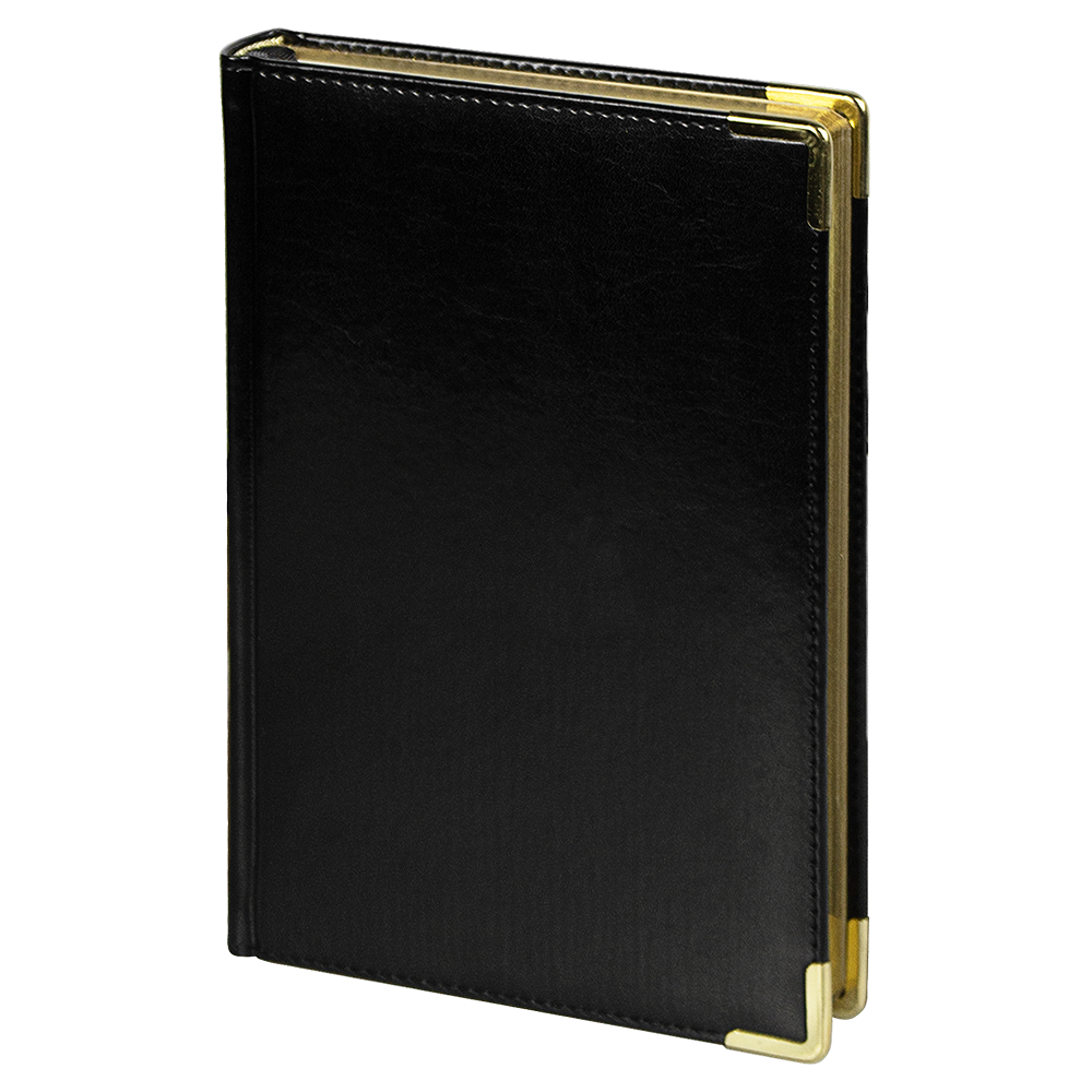 Ежедневник полудатированный Classic Pristine Gold А5, черный с золотом, с металлическими уголками