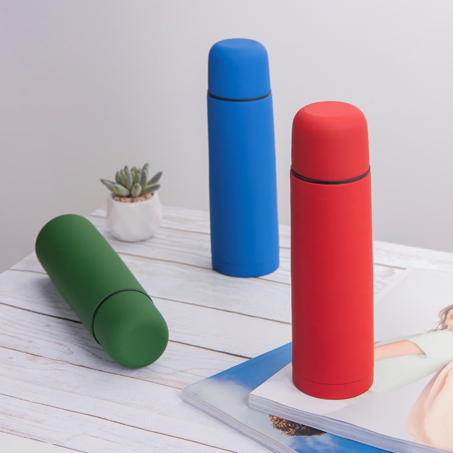 Термос SOFT, 500 мл; зеленый; нержавеющая сталь с прорезиненным покрытием