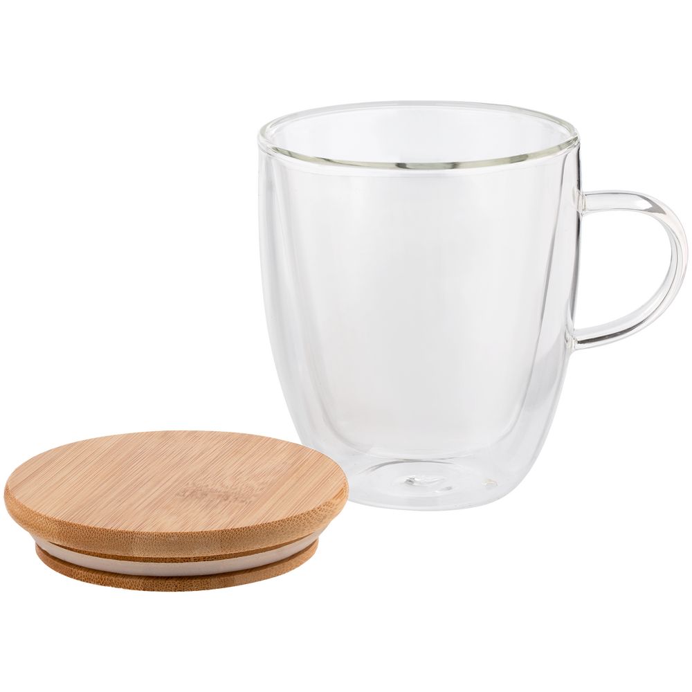 Кружка с двойными стенками Double Wall с бамбуковой крышкой Кружка с двойными стенками Double Wall с бамбуковой крышкой