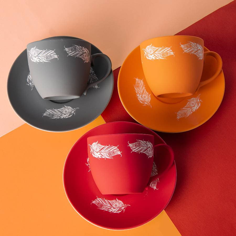 Чайная пара TENDER, 250 мл, красный, фарфор, прорезиненное покрытие