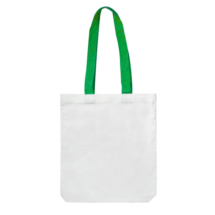 Сумка START, белая с зелеными ручками,  100% х/б, 220 г/м2