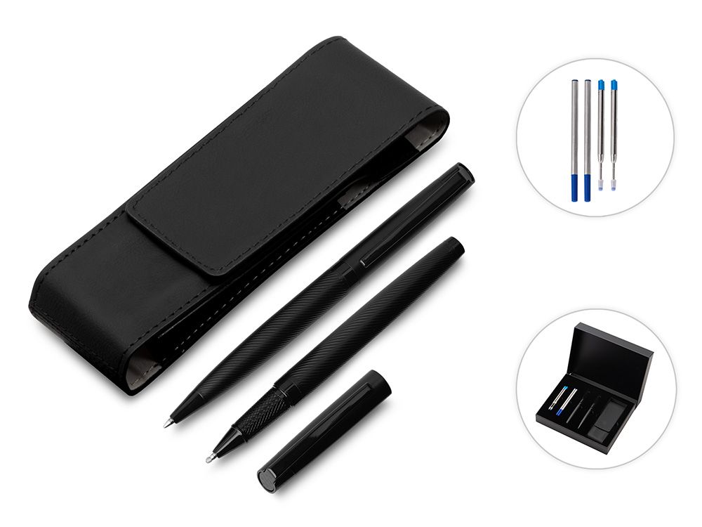 Подарочный набор ручек "Dumas": ручка шариковая и роллер, 4 стержня (2 шариковых, 2 роллера), футляр