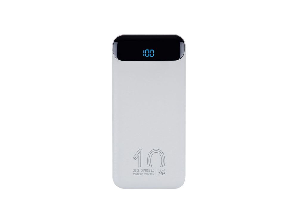 RIVACASE VA2540 (10 000mAh), QC/PD 20W внешний аккумулятор с дисплеем, белый 12/48