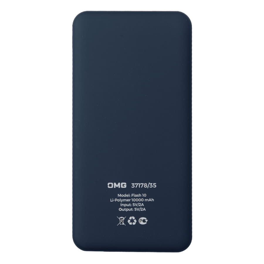 Универсальный аккумулятор OMG Flash 10 (10000 мАч) с подсветкой и soft touch,синий,13,7х6,87х1,55 мм