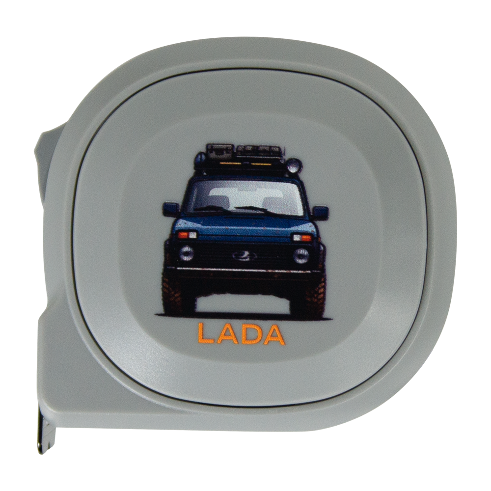 Рулетка Tools Standart Print Sample Lada, 5 метров, серая, пластиковая, с ремешком