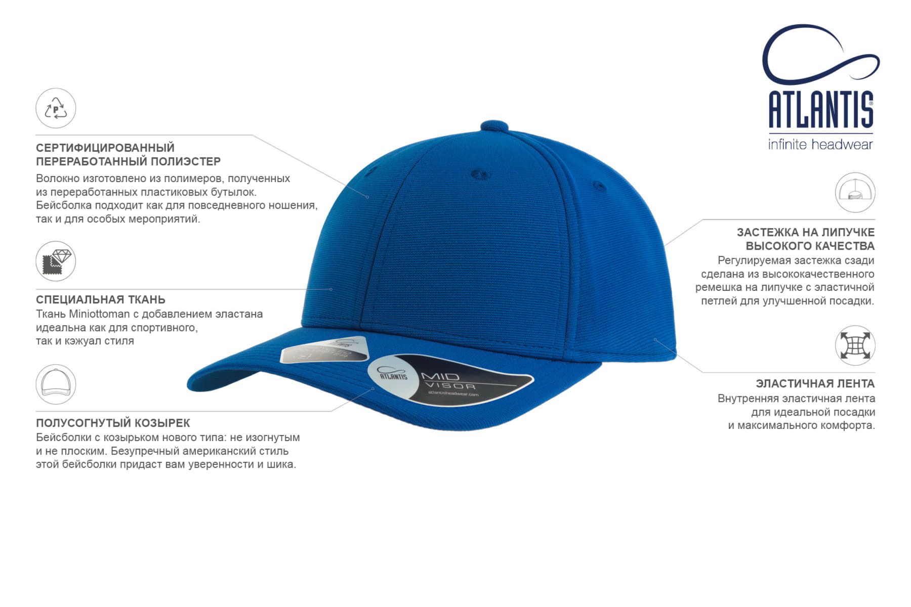 Бейсболка "SAND", 6 клиньев, застежка на липучке, белый, 95% полиэстер, 5% эластан, 230 г/м2